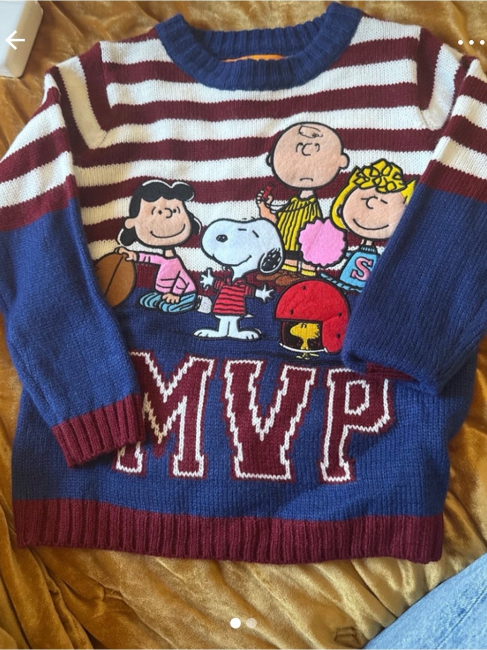 Peanuts Kids Striped MVP Sweater - Blue, White, Burgundy